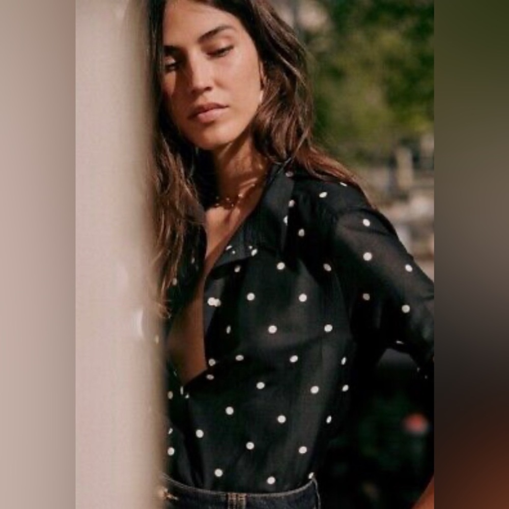 SEZANE PIERRO SHIRT POLKA DOTS BLACK ECRU